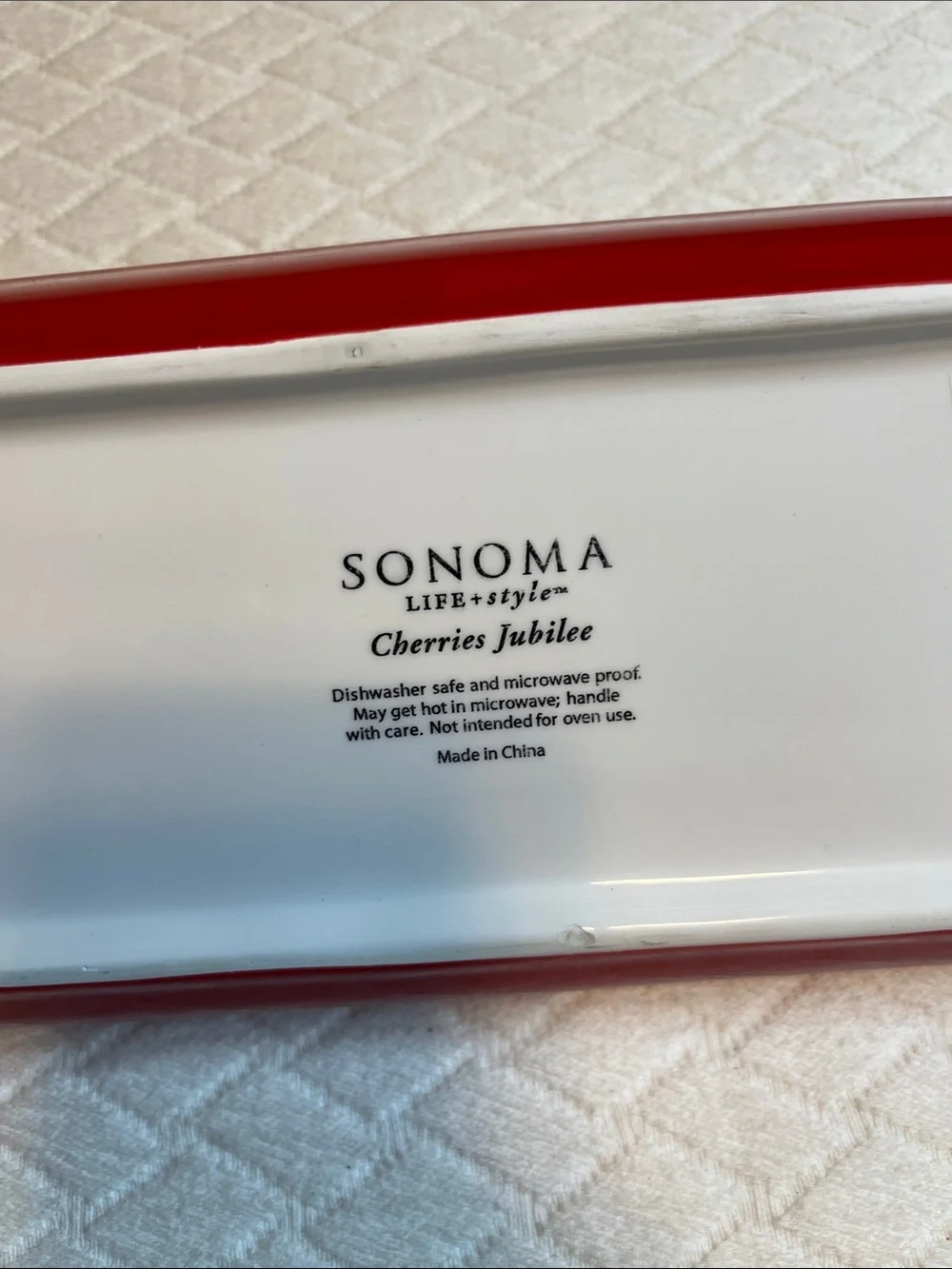 Cherry-Pattern Ceramic Serving Tray in Red and White